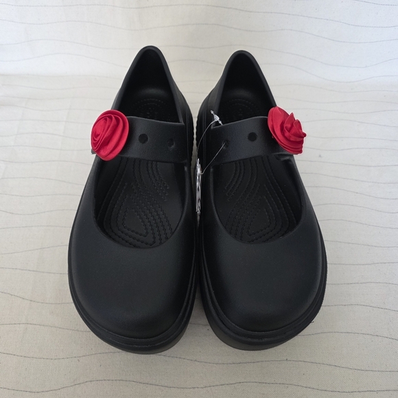 Crocs Womens Stomp Rosette Mary Jane Black Platform Clogs w/ Flower Size 9 NEW - Picture 3 of 11